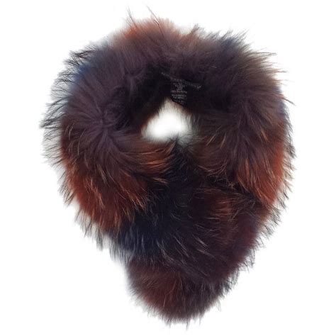 Pre Owned Adrienne Landau Orange Blue Raccoon Fur Collar Adrienne