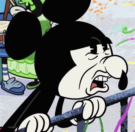 An Animated Mickey Mouse With His Mouth Open And Tongue Out Standing