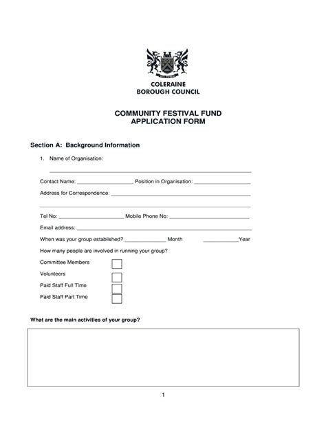 Fillable Online Community Festival Fund Application Form Coleraine