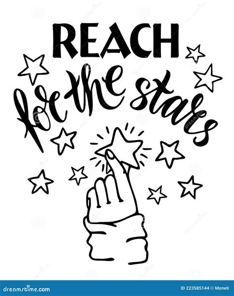 Reach For The Stars Black Ink Lettering Motivation Concept Reach A