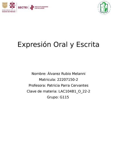 Ensayo comunicacion Expresión Oral y Escrita Nombre Álvarez Rubio