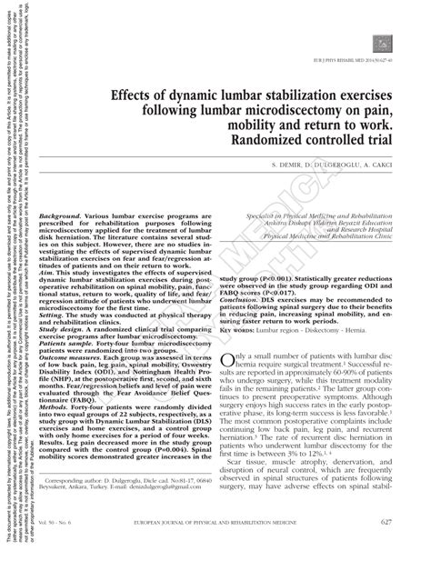 Pdf Effects Of Dynamic Lumbar Stabilization Exercises Following