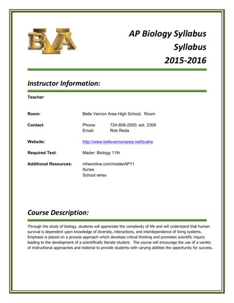 Ap Biology Syllabus Syllabus 2015 2016