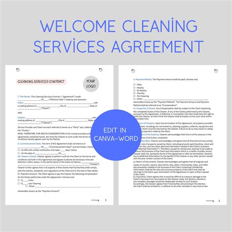 Editable Cleaning Services Agreement Cleaning Services Contract Canva