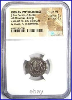 Julius Caesar Ar Denarius Silver Elephant Roman Coin Bc Ngc Choice