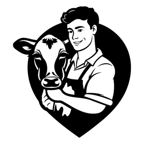 Ilustra O Vetorial De Um Fazendeiro Segurando Uma Vaca Em Forma De