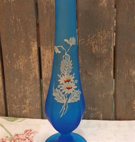 WONDERFUL BLUE SATIN Glass Vase By Westmoreland Hand Painted Etsy