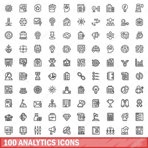 100 Iconos Anal Ticos Configurados Esquema Ilustraci N De 100 Iconos De An Lisis Vector