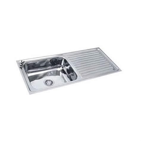 Amc Single Bowl Stainless Steel Drain Board Sink For Kitchen At Rs