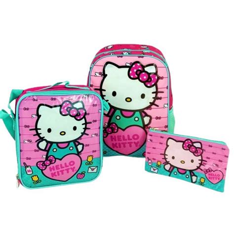 Set Mochila Lonchera Cartuchera Scool Kombat Hello Kitty Scool