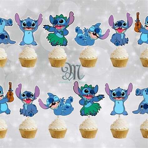 Stitch Cupcake Toppers Birthday Party Cupcake Toppers Etsy