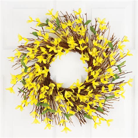 Collections Etc Spring Forsythia Floral Twig Door Wreath Indoor