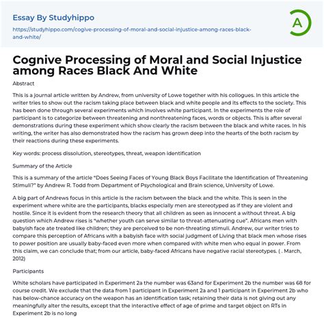 Cognive Processing Of Moral And Social Injustice Among Races Black And