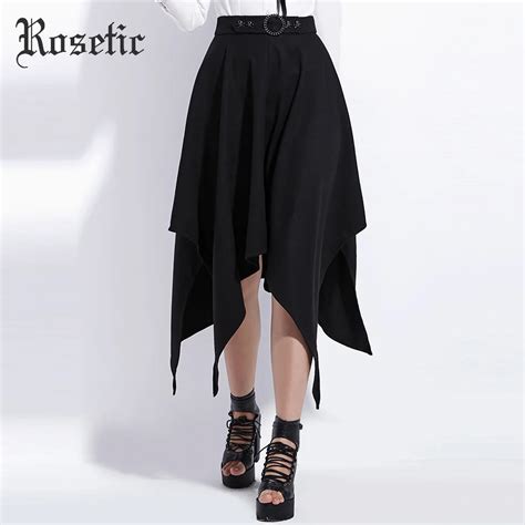 Rosetic Gothic Skirts Women Black Summer A Line Asymmetrical Elegant OL