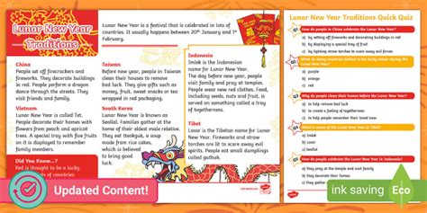 Lunar New Year Traditions Fact File And Quiz Teacher Made