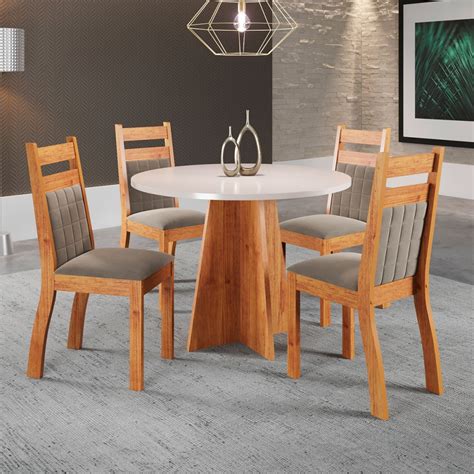 Mesa de Jantar 4 Lugares Senegal Mel Blonde Perola Panorama Móveis