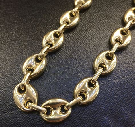 Mm Puffed Mariner Anchor Link Chain Necklace Real K Yellow Etsy