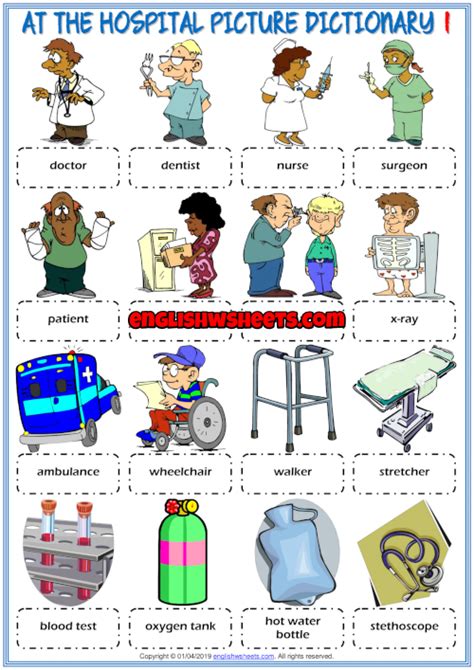 Hospital Vocabulary Esl Picture Dictionary Worksheets Learning People