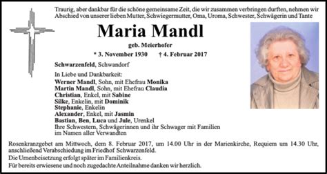 Traueranzeigen Von Maria Mandl Mittelbayerische Trauer