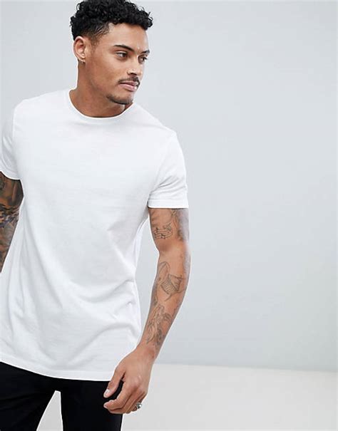 Asos Design Longline T Shirt With Crew Neck In White Asos