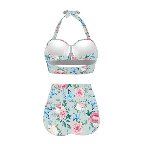 Roses And Butterflies Two Piece Bikini Swimsuit Sexy Printed Push Up