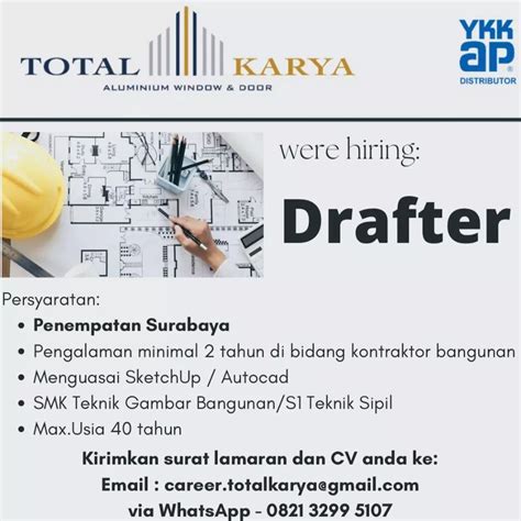 Lowongan Drafter Pt Total Karya Penempatan Surabaya Fakultas Teknik