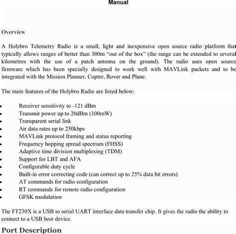 Holybro Ht V Telemetry Radio Mhz User Manual