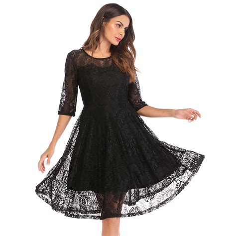 MUXU Crochet Mesh Lace Women Black Dress Elegant Sundress Streetwear