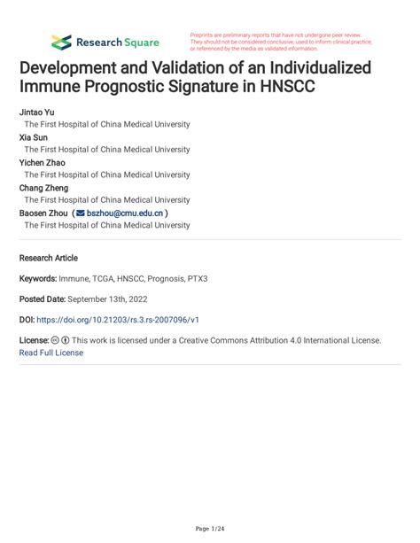 PDF Development And Validation Of An Individualized Immune Prognostic