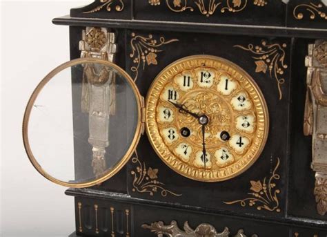 Late 19th Century Black Slate Mantle Clock By Ansonia At 1stdibs