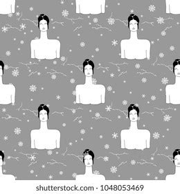 Seamless Geometrical Pattern Silhouettes Naked Female Stock Vector