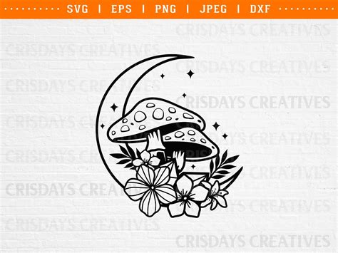 Floral Mushroom Crystals Svg Floral Moon With Mushrooms Svg Mushroom