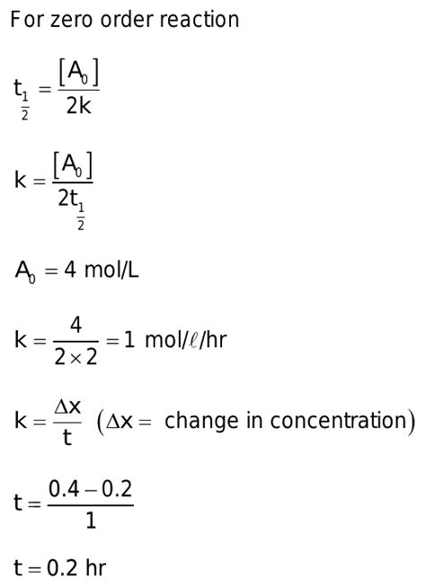 Half Life Of A Certain Zero Order Reaction A P Is Hour When The