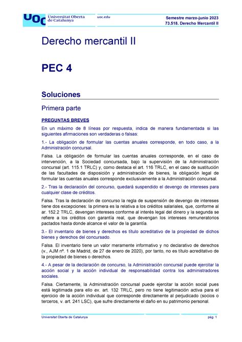 Pec D Mercantil Ii Semestre Marzo Junio Derecho