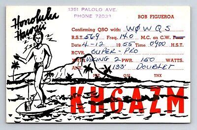 Vintage Ham Radio CB Amateur QSL QSO Postcard KH6AZM Honolulu Hawaii