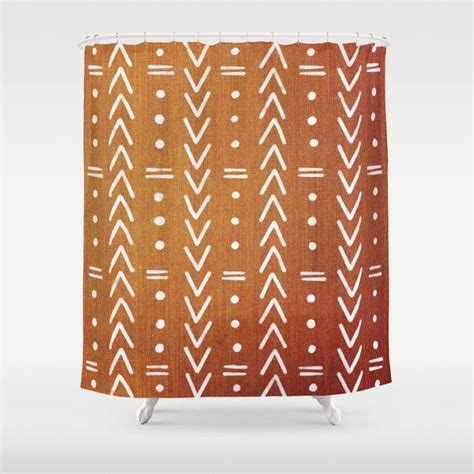 Buy Mudcloth White Geometric Shapes In Ochre Burnt Orange Shower