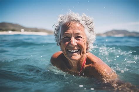 Premium AI Image Portrait Of Mature Senior Woman In The Sea Generative AI