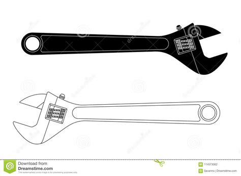 Llave Ajustable Dibujo Blanco Y Negro Del Esquema Ilustración del