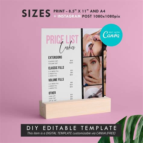 Canva Beauty Price List Template Editable Lashes Brochure Etsy