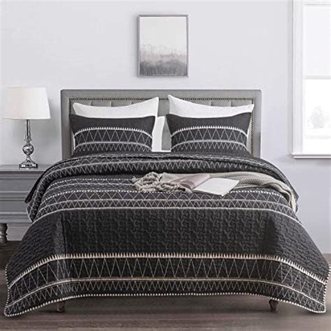 Djy Boho Aztec Quilt Set Queen Size 90 X96 Black N White Striped Geometric