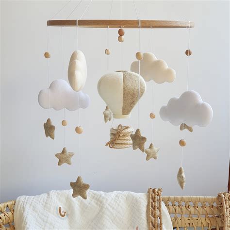 Hot Air Balloons Mobile Neutral Mobile Hanging Crib Mobile Nursery Decor Beige Baby Shower