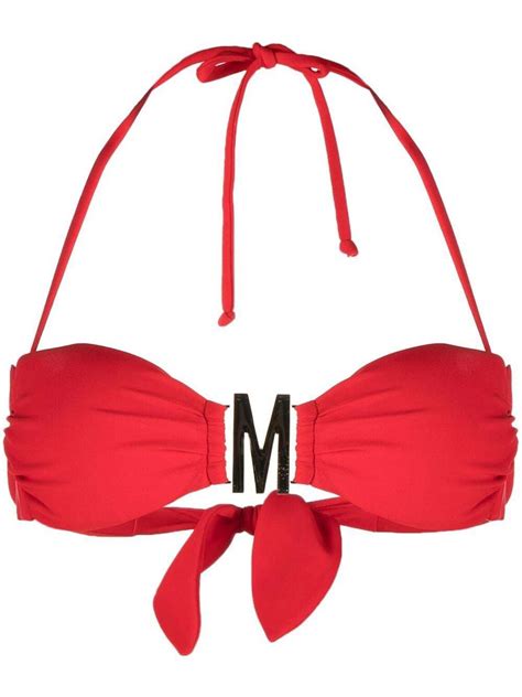 Buy Moschino Logo Plaque Bandeau Bikini Top Red At Off Editorialist