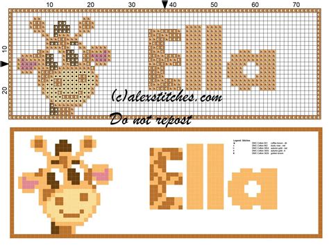 Ella Name With Giraffe Cross Stitch Pattern Cross Stitch Patterns