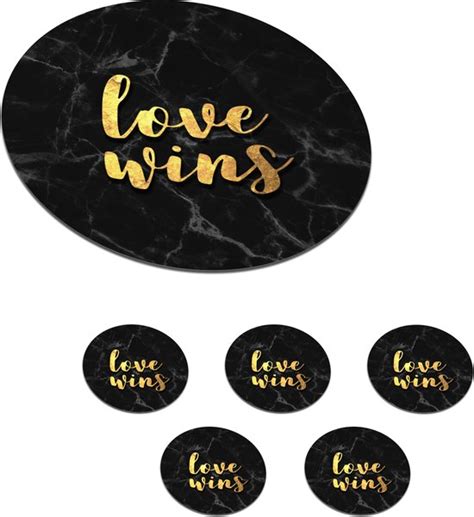 Onderzetters Voor Glazen Rond Quote Love Marmer Goud 10x10