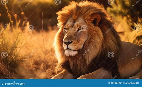 Regal Majesty A Majestic Lion Resting In The Serene African Savanna