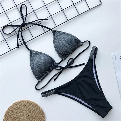 Conjunto de bikini a la moda para niña bañador brillante microbikini sexy modelos de traje de