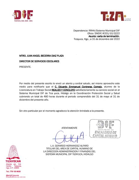 Carta ES NECESARIO PRESENTAR ESTE ARCHIVO Dependencia RRHH Sistema