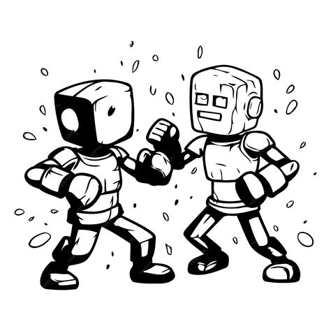 Premium Vector Cartoon Robot Fighting With Another Robot Hand Drawn