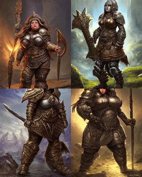 A Big Female Dwarven Warrior Wearing Heavy Plate Stable Diffusion