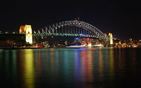 HD wallpaper: Sydney Harbour Bridge, lights, calm, reflections, bridges ...